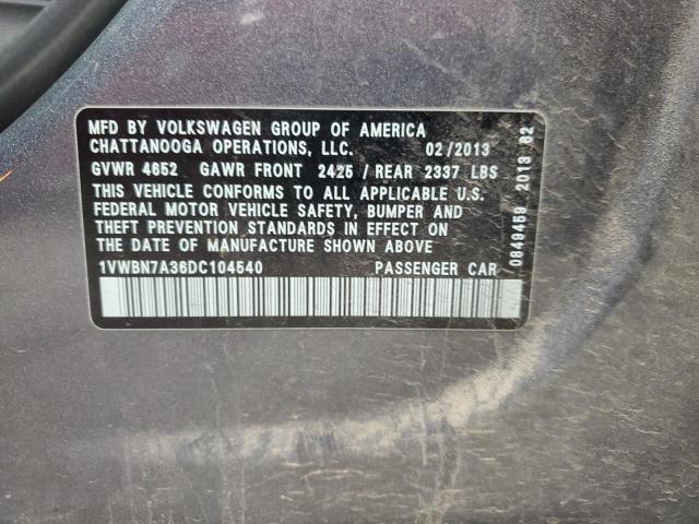 1VWBN7A36DC104540 - 2013 VOLKSWAGEN PASSAT SE GRAY photo 12