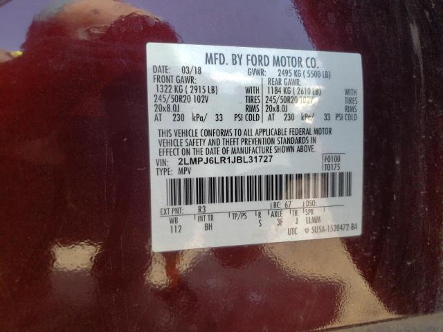 2LMPJ6LR1JBL31727 - 2018 LINCOLN MKX RESERVE Բորդո լուսանկար 13