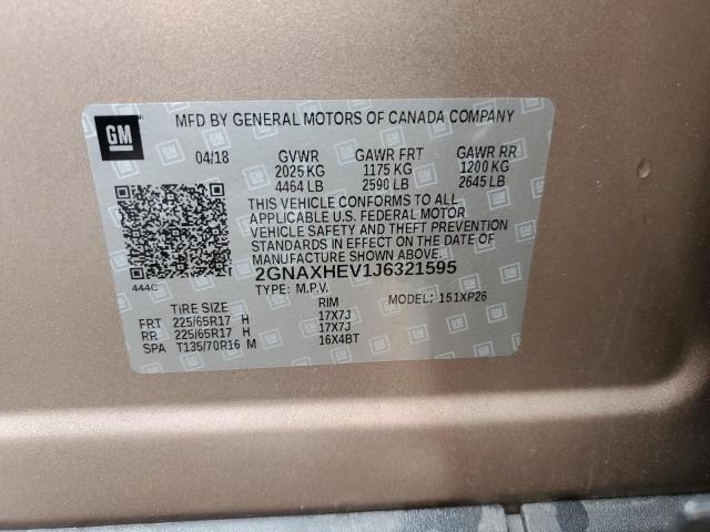 2GNAXHEV1J6321595 - 2018 CHEVROLET EQUINOX LS BROWN photo 13
