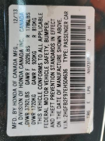 2HGFB2F97EH504636 - 2014 HONDA CIVIC EXL BLACK photo 12