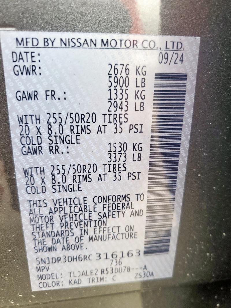 5N1DR3DH6RC316163 - 2024 NISSAN PATHFINDER PLATINUM Gris foto 14