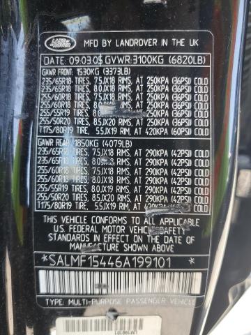 SALMF15446A199101 - 2006 LAND ROVER RANGE ROVE HSE BLACK photo 13
