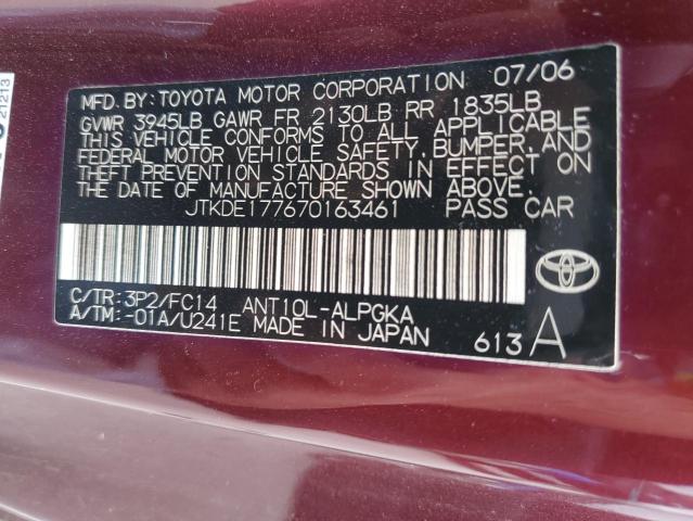 JTKDE177670163461 - 2007 TOYOTA SCION TC MAROON photo 12