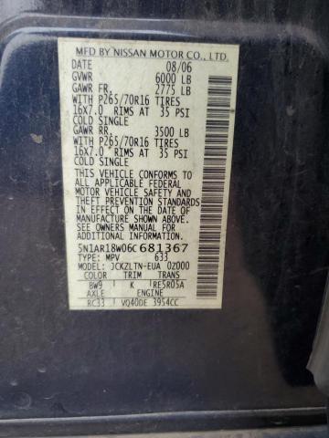 5N1AR18W06C681367 - 2006 NISSAN PATHFINDER LE 蓝色 照片 13