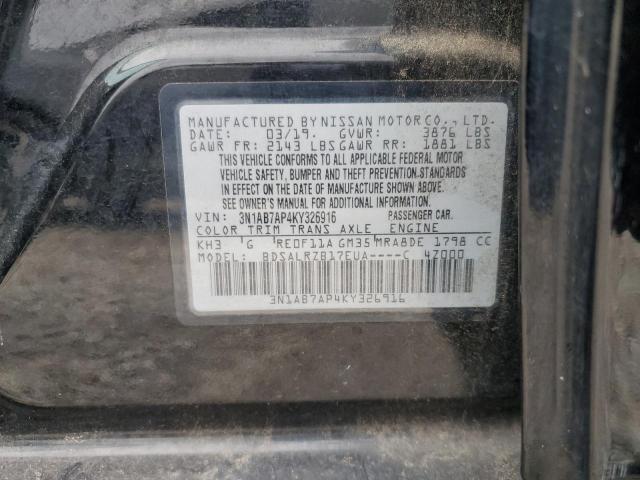 3N1AB7AP4KY326916 - 2019 NISSAN SENTRA S Қара фото 12