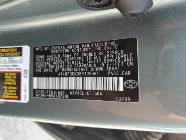 4T4BF3EK3BR105664 - 2011 TOYOTA CAMRY BASE TEAL photo 12