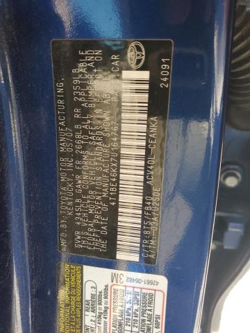 4T1BE46KX7U164767 - 2007 TOYOTA CAMRY CE BLUE photo 12