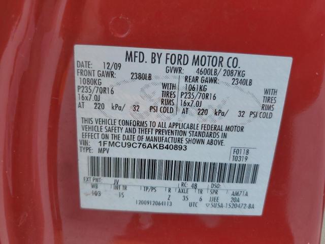 1FMCU9C76AKB40893 - 2010 FORD ESCAPE XLS RED photo 13