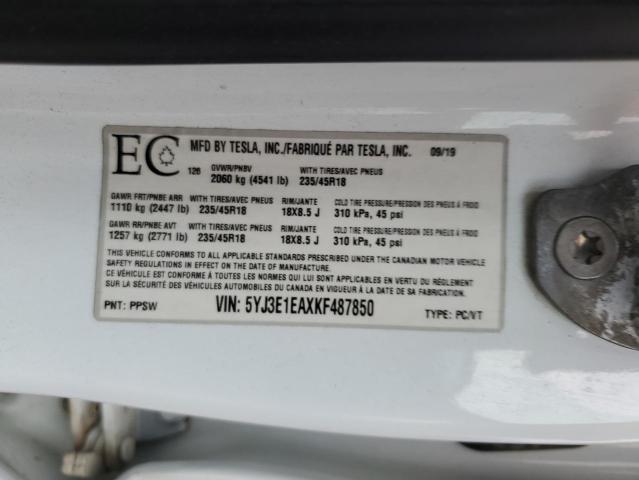 5YJ3E1EAXKF487850 - 2019 TESLA MODEL 3 Белый фото 13