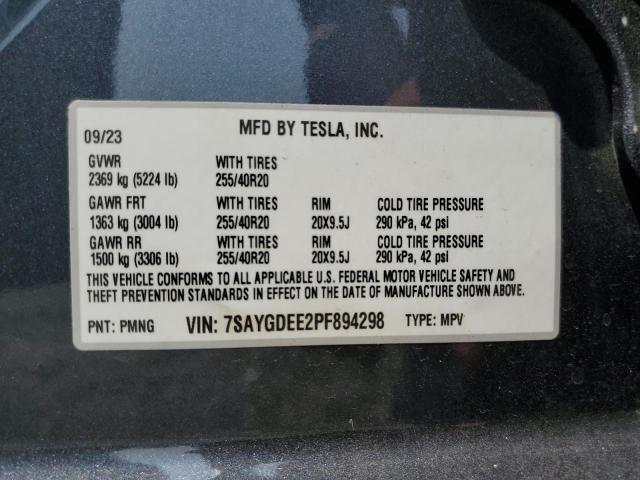 7SAYGDEE2PF894298 - 2023 TESLA MODEL Y ნაცრისფერი ფოტო 12