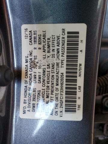 2HGFC1F33HH639264 - 2017 HONDA CIVIC EX GRAY photo 13