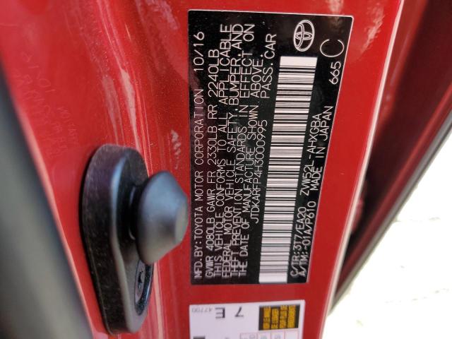 JTDKARFP4H3000995 - 2017 TOYOTA PRIUS PRIM 红色 照片 12