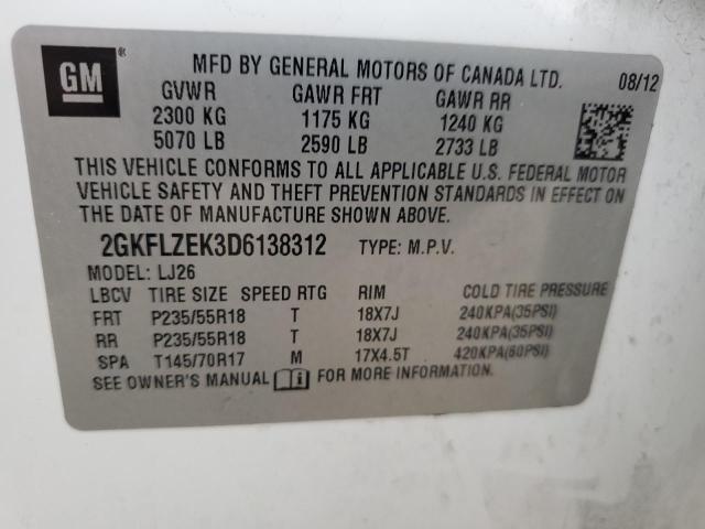 2GKFLZEK3D6138312 - 2013 GMC TERRAIN DENALI WHITE photo 13