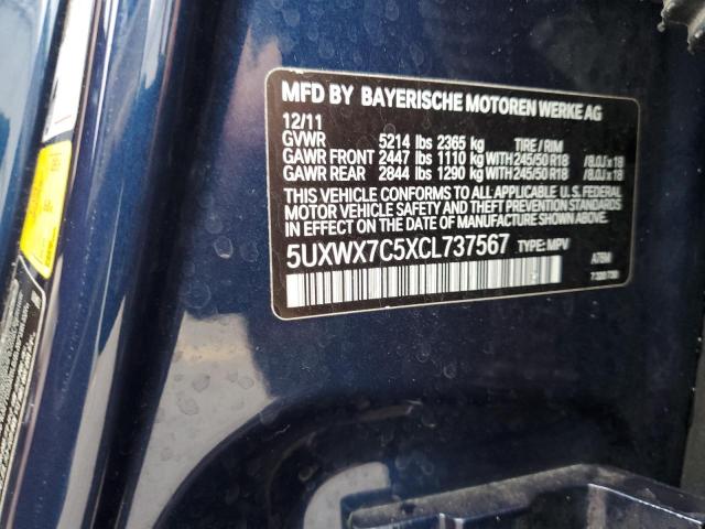 5UXWX7C5XCL737567 - 2012 BMW X3 XDRIVE35I BLUE photo 13