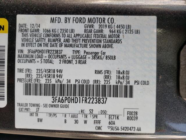 3FA6P0HD1FR223837 - 2015 FORD FUSION SE GRAY photo 13