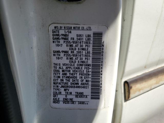 JN8DR09X64W804821 - 2004 NISSAN PATHFINDER LE 白色 照片 14