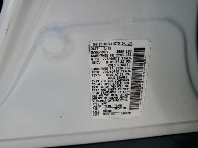 JN8AT2MT9KW262325 - 2019 NISSAN ROGUE S თეთრი ფოტო 13