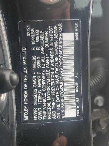 SHHFK7G42MU218579 - 2021 HONDA CIVIC SPORT 黑色 照片 12
