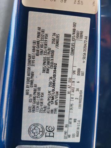 1FMCU9J98KUB39402 - 2019 FORD ESCAPE TITANIUM 蓝色 照片 12