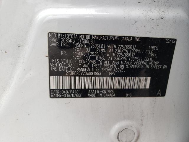 2T3RFREV2DW091983 - 2013 TOYOTA RAV4 XLE WHITE photo 14
