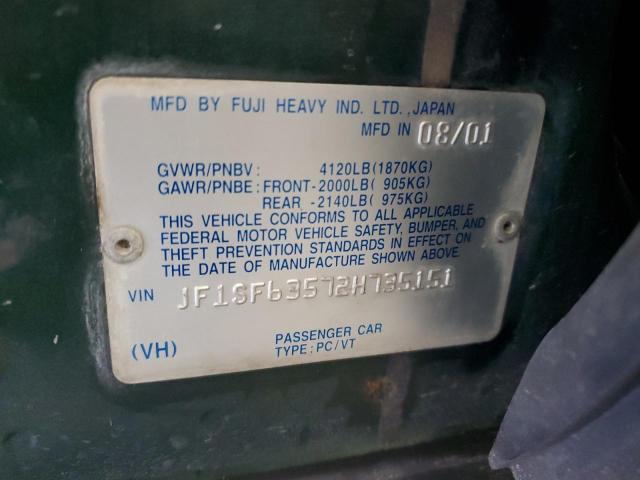 JF1SF63572H735151 - 2002 SUBARU FORESTER L GREEN photo 14