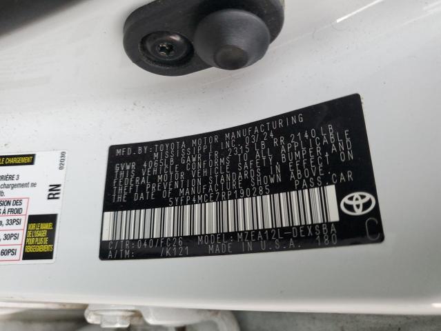 5YFP4MCE7RP190285 - 2024 TOYOTA COROLLA SE თეთრი ფოტო 12