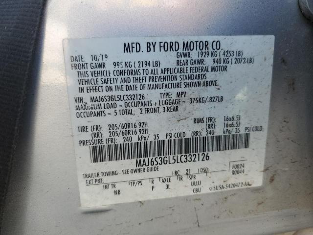 MAJ6S3GL5LC332126 - 2020 FORD ECOSPORT SE Серебристый фото 12