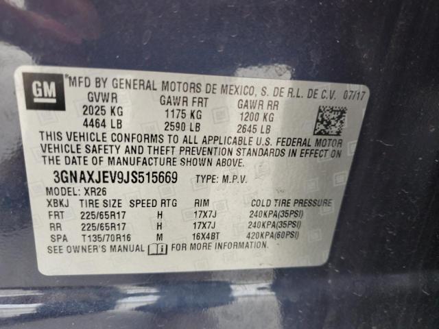 3GNAXJEV9JS515669 - 2018 CHEVROLET EQUINOX LT Mavi fotoğraf 13