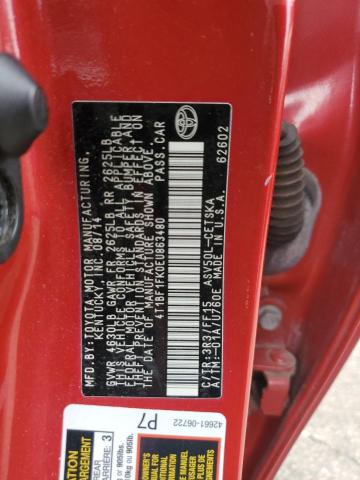 4T1BF1FK0EU863480 - 2014 TOYOTA CAMRY L Կարմիր լուսանկար 12