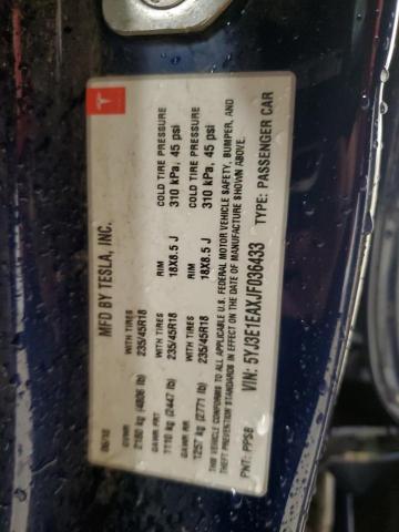 5YJ3E1EAXJF036433 - 2018 TESLA MODEL 3 Синий фото 12