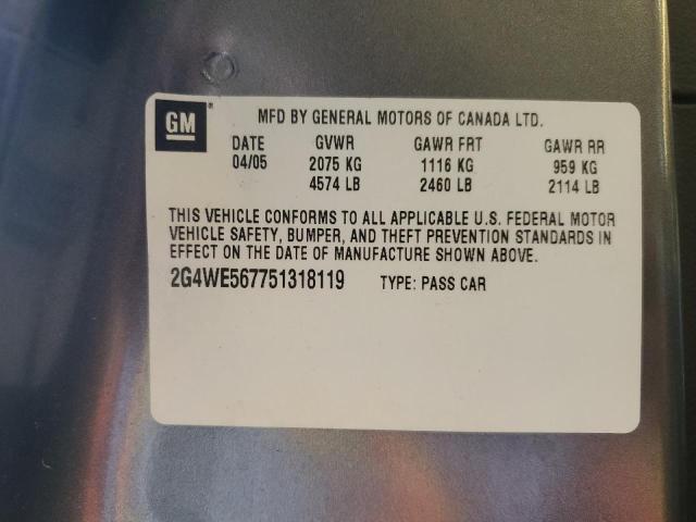 2G4WE567751318119 - 2005 BUICK LACROSSE CXS Մոխրագույն լուսանկար 12