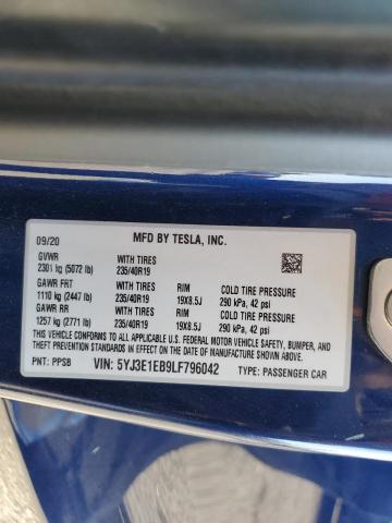 5YJ3E1EB9LF796042 - 2020 TESLA MODEL 3 蓝色 照片 12