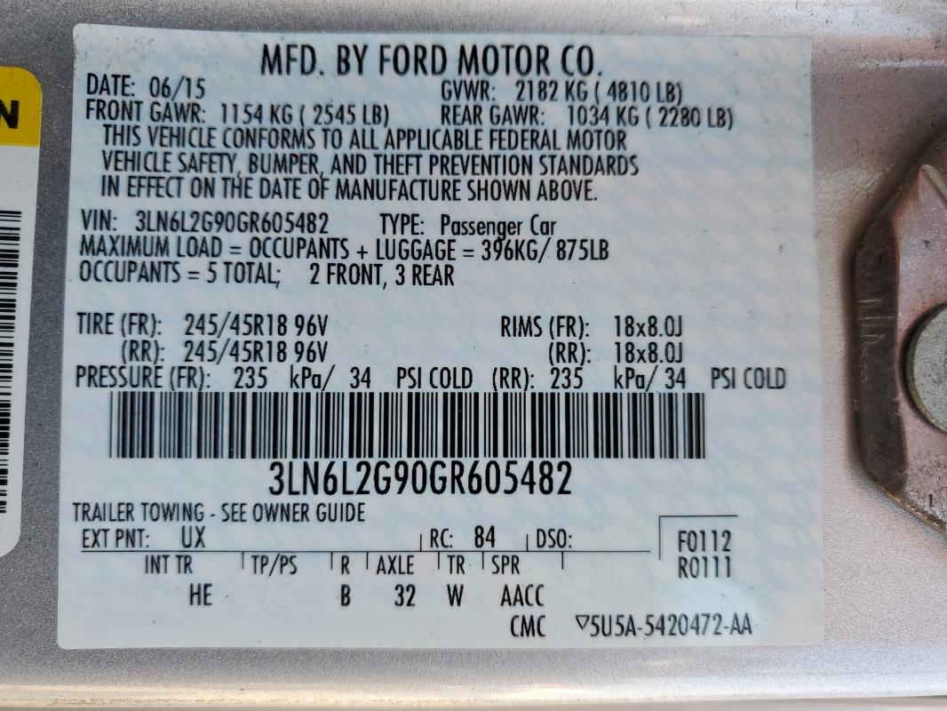 3LN6L2G90GR605482 - 2016 LINCOLN MKZ SILVER photo 13