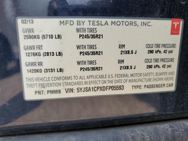 5YJSA1CPXDFP05593 - 2013 TESLA MODEL S Mavi foto 12