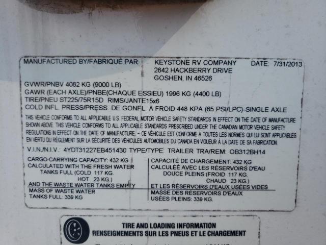 4YDT31227EB451430 - 2014 OUTB TRAVEL TRL TWO TONE photo 10