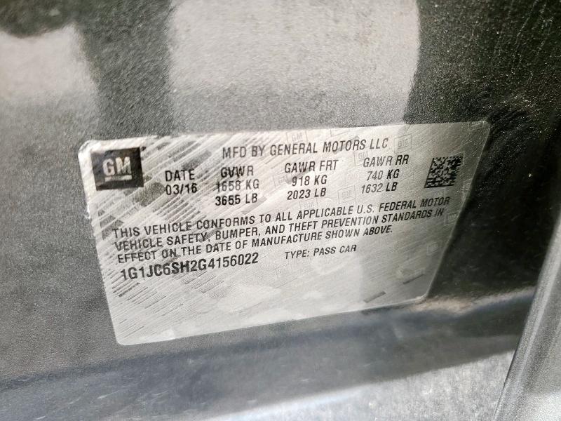 1G1JC6SH2G4156022 - 2016 CHEVROLET SONIC LT GRAY photo 12