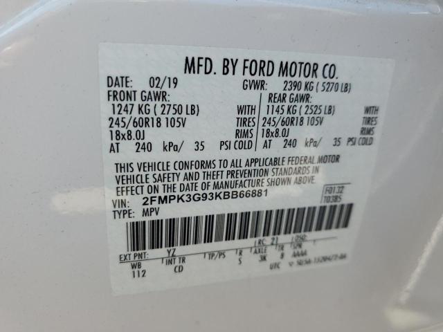 2FMPK3G93KBB66881 - 2019 FORD EDGE SE 白色 照片 13