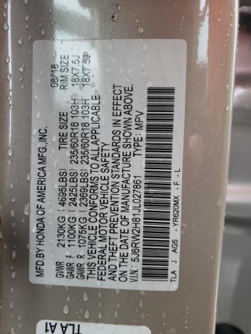 5J6RW2H81JL027861 - 2018 HONDA CR-V EXL BEIGE photo 14