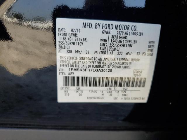 1FMSK8FH7LGA30120 - 2020 FORD EXPLORER LIMITED შავი ფოტო 13