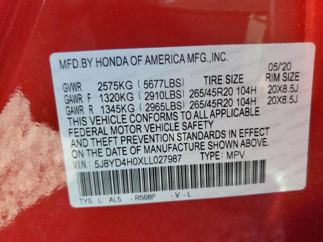 5J8YD4H0XLL027987 - 2020 ACURA MDX A-SPEC RED photo 13