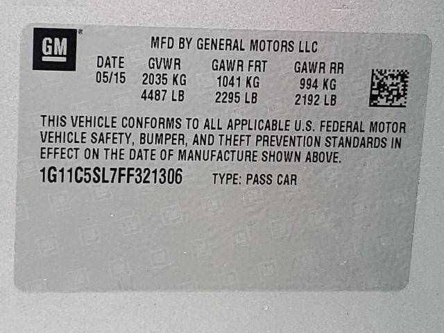 1G11C5SL7FF321306 - 2015 CHEVROLET MALIBU 1LT Күміс фото 10