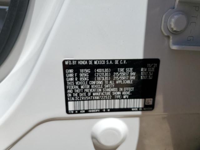 3CZRU5H7XNM722522 - 2022 HONDA HR-V EXL WHITE photo 12