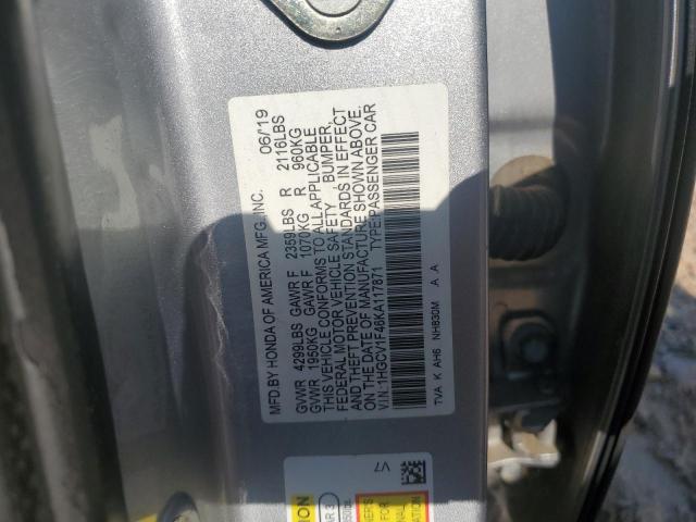 1HGCV1F46KA117871 - 2019 HONDA ACCORD EX SILVER photo 12