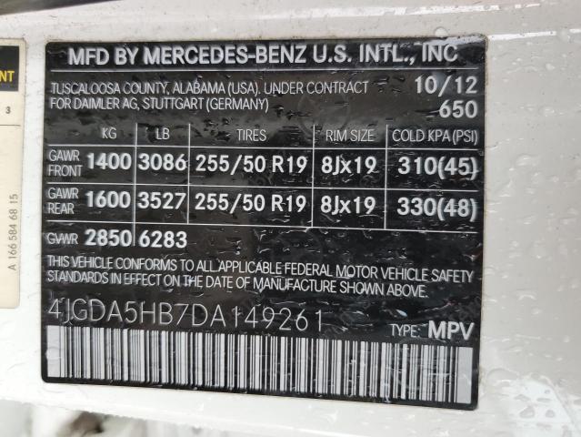 4JGDA5HB7DA149261 - 2013 MERCEDES-BENZ ML 350 4MATIC WHITE photo 13