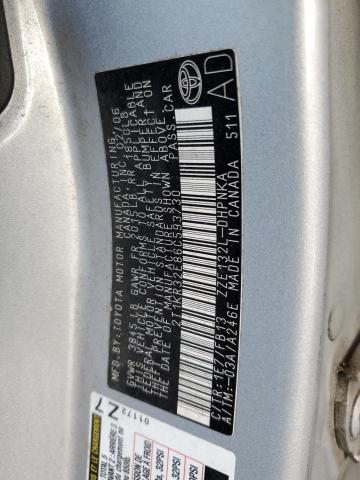 2T1KR32E86C593730 - 2006 TOYOTA COROLLA MA XR SILVER photo 12