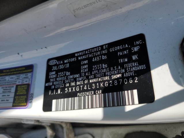 5XXGT4L31KG287062 - 2019 KIA OPTIMA LX 白色 照片 12