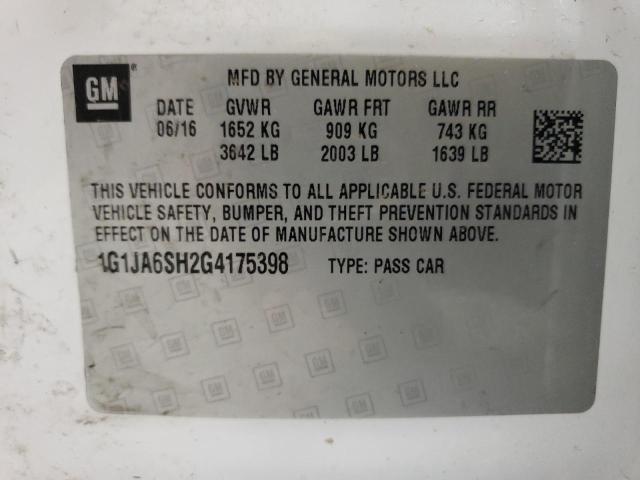 1G1JA6SH2G4175398 - 2016 CHEVROLET SONIC LS თეთრი ფოტო 13