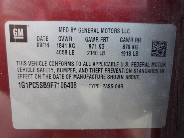 1G1PC5SB9F7106408 - 2015 CHEVROLET CRUZE LT BURGUNDY photo 12