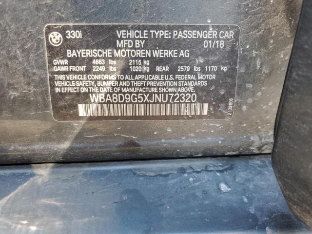 WBA8D9G5XJNU72320 - 2018 BMW 330 XI GRAY photo 12