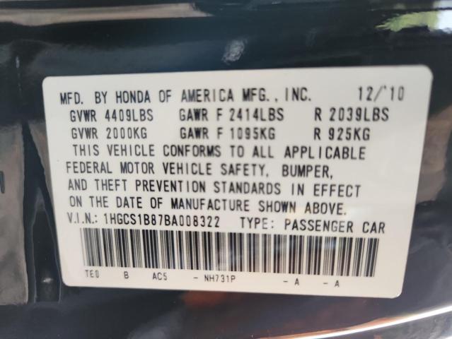 1HGCS1B87BA008322 - 2011 HONDA ACCORD EXL BLACK photo 12